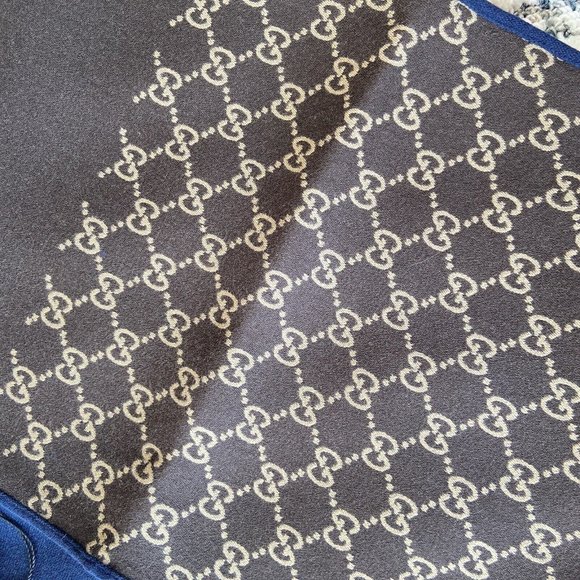 Authentic Gucci GG Logo Brown Blue 35x180cm/14”x71" Wool/Silk Shawl Scarf NWT - Picture 4 of 10